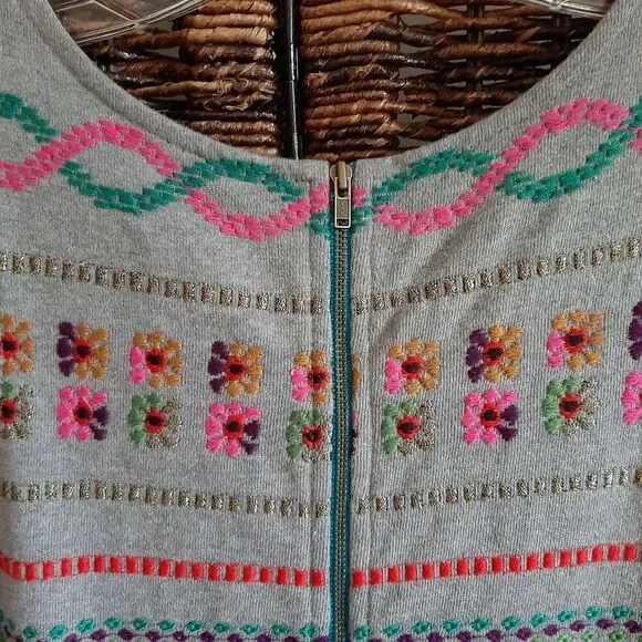 Peek Embroidered Tank Dress Girls XL Gray Kids Metallic Floral Party Sleeveless - Picture 6 of 8